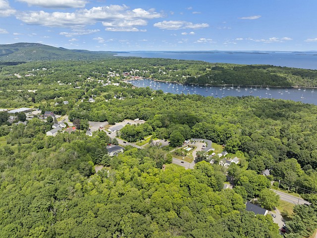 panoramic drone view of rockport harbor